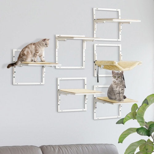 PawHut 6-pc Modern Cat Wall Shelves For Indoor Cats, Height Adjustable Jumping Platforms